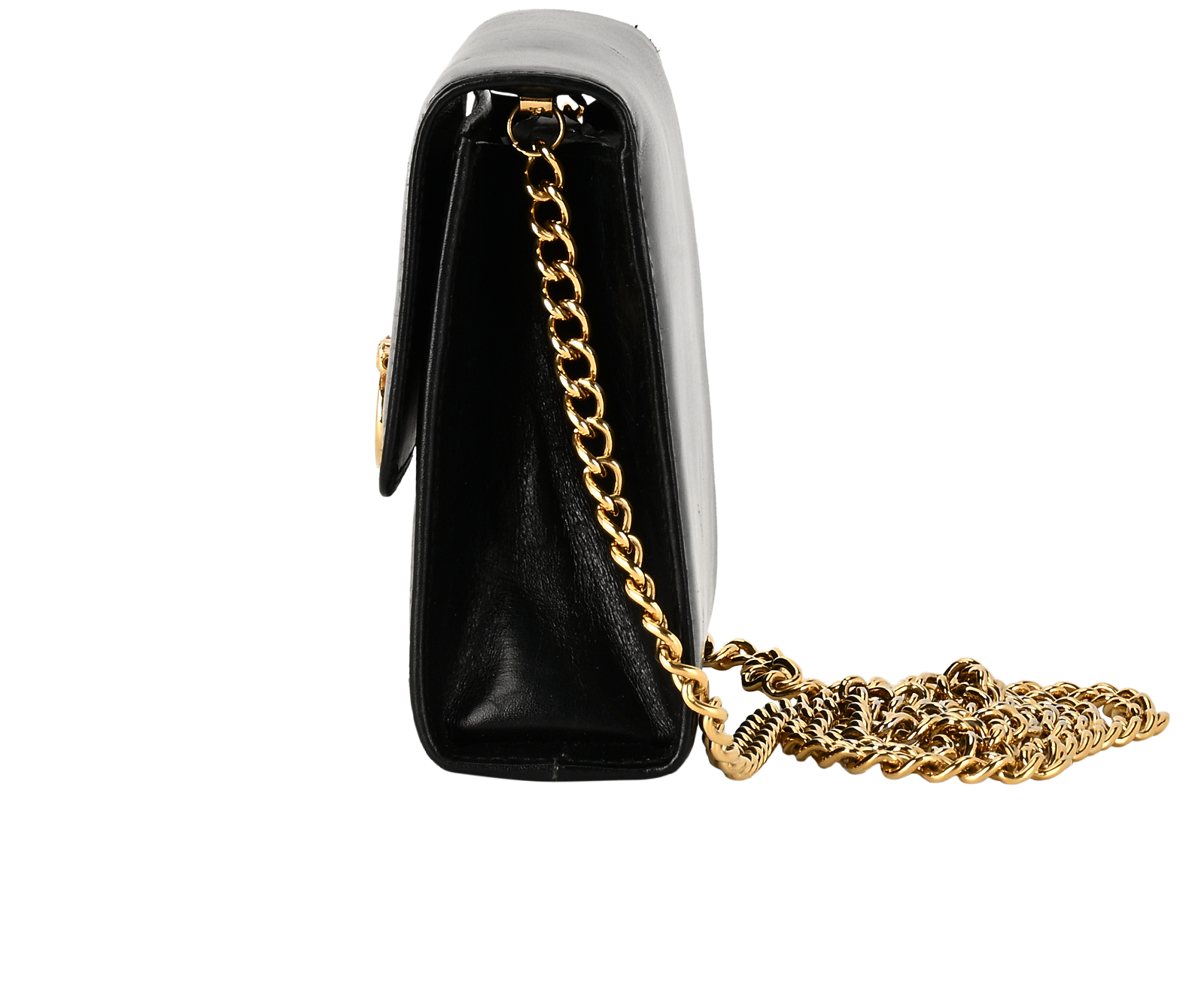 Small Wallet On Chain, &pound;180, Handbags, Black, Leather, Bottom view